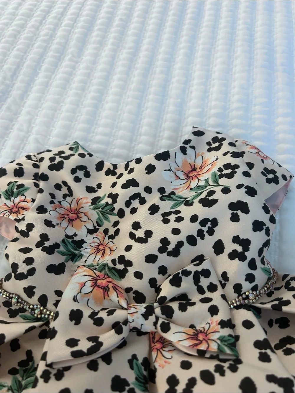 Rare Editions Pink Floral & Black Spot Tie-Back Dress. Size 3T